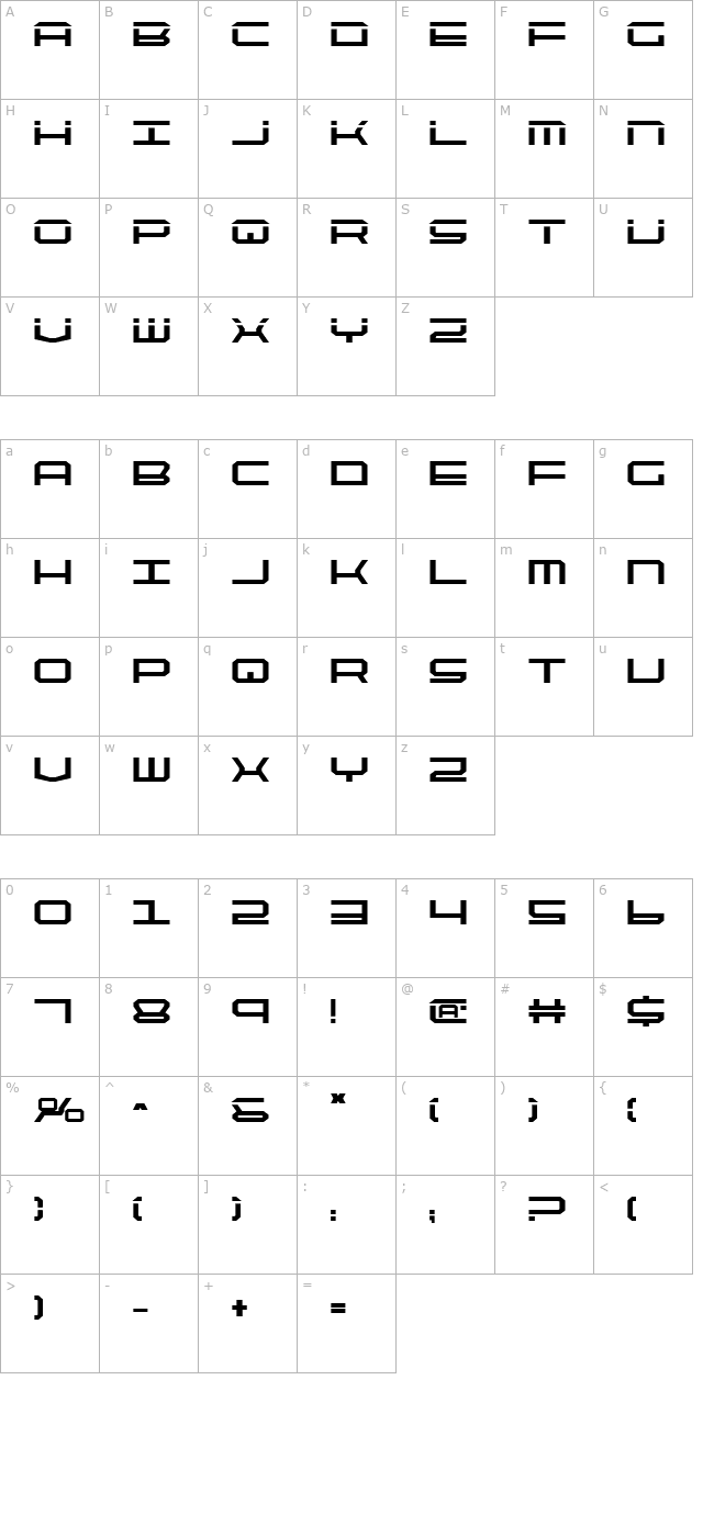 QuickTech Bold character map