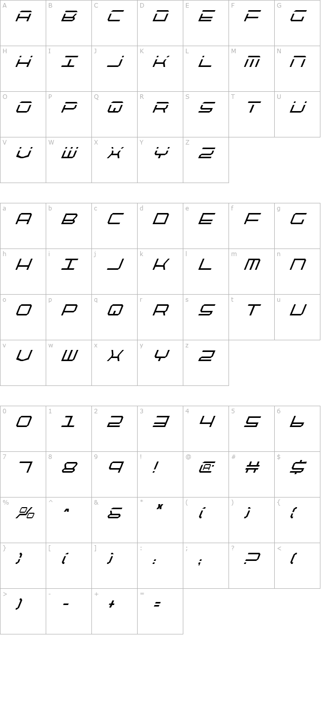 QuickTech Condensed Italic character map