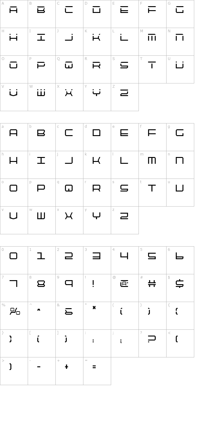 quicktech-condensed character map