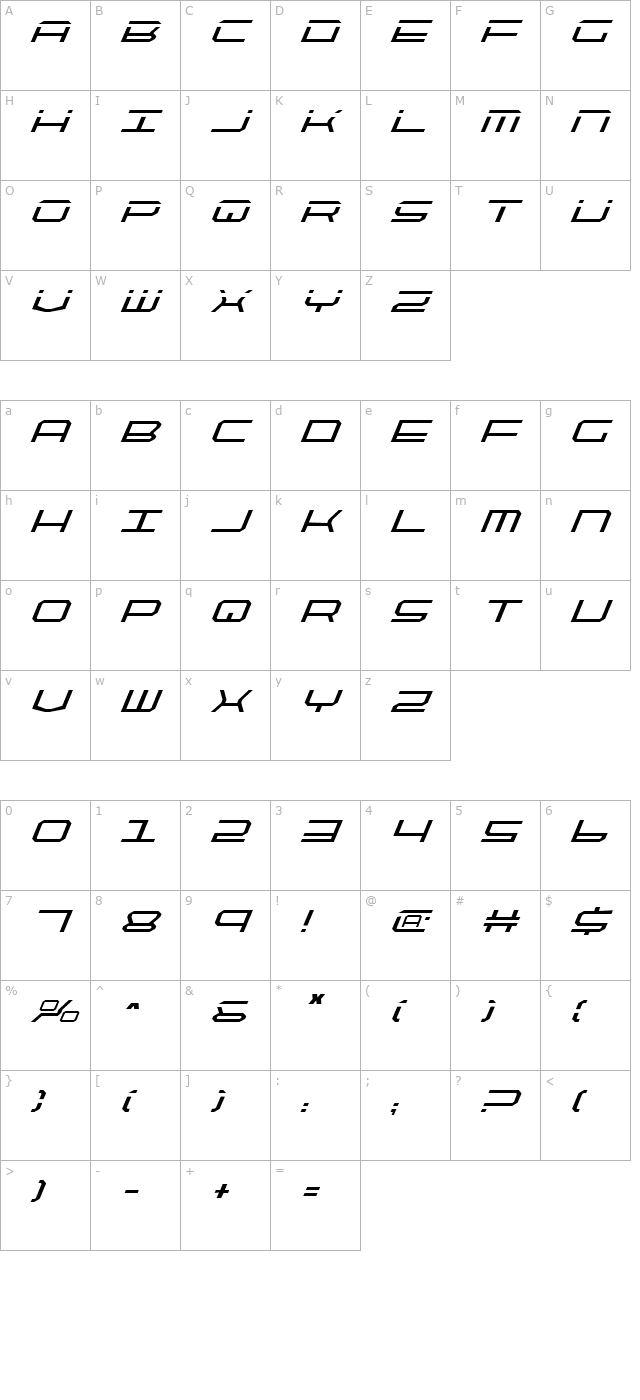 quicktech-italic character map