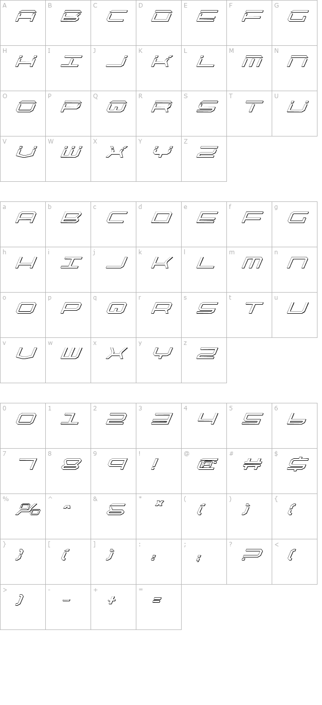 quicktech-shadow-italic character map