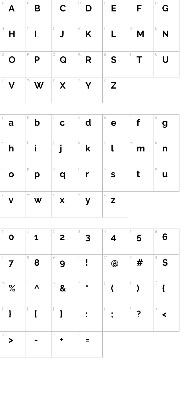 raleway-bold character map