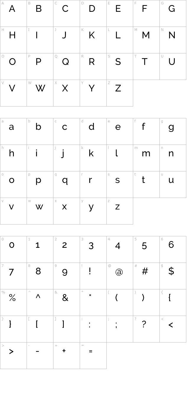 raleway-medium character map