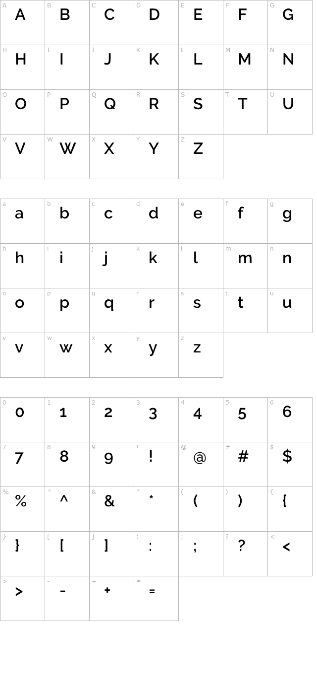 raleway-semibold character map