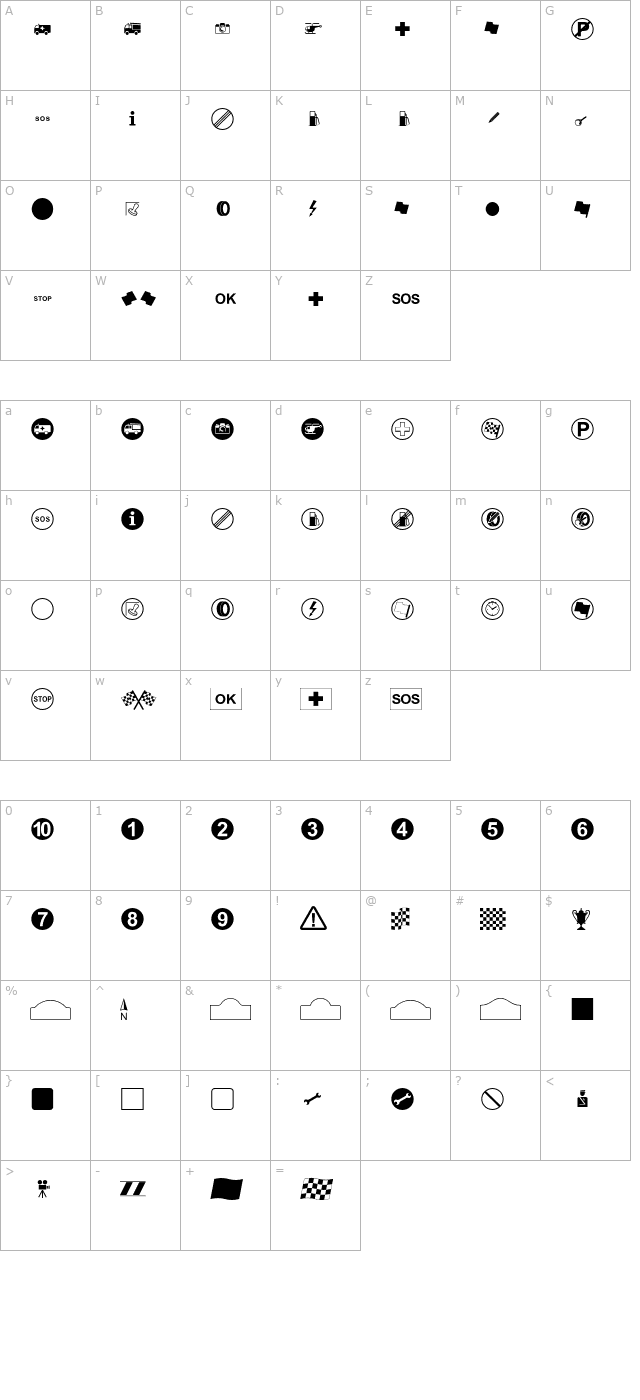 rally-symbols character map