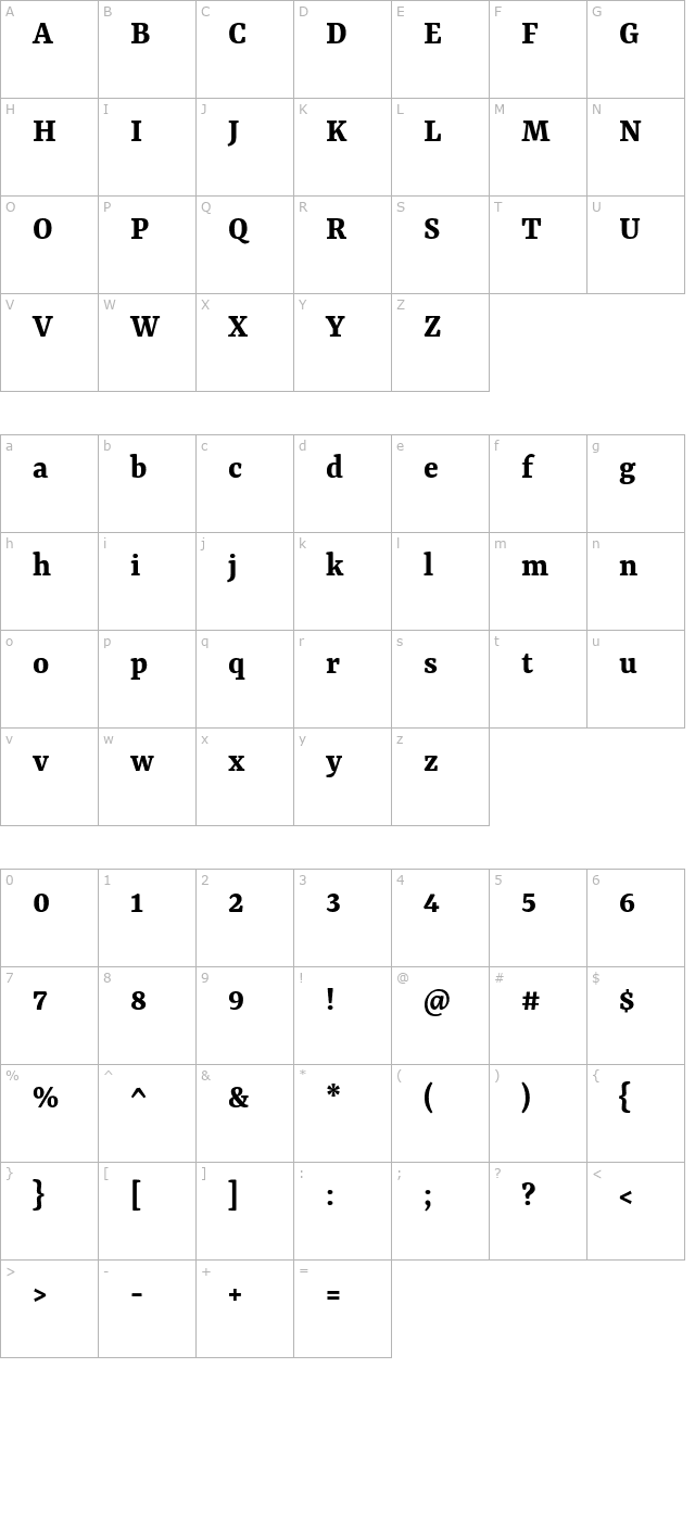 rasa-bold character map