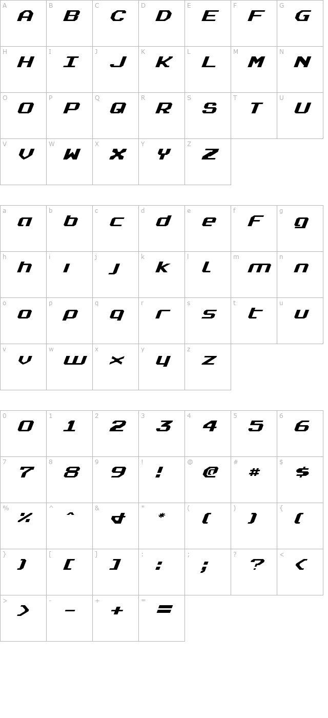 Realpolitik Expanded Italic character map