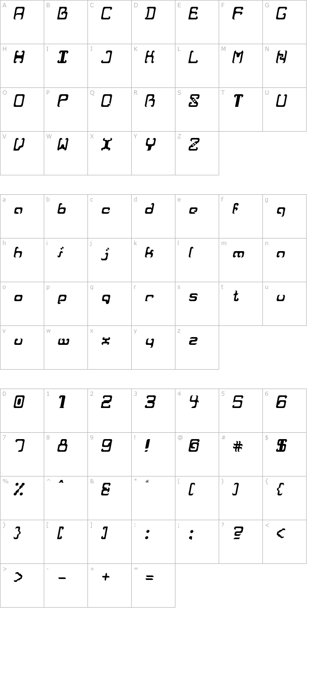 reaver-italic character map