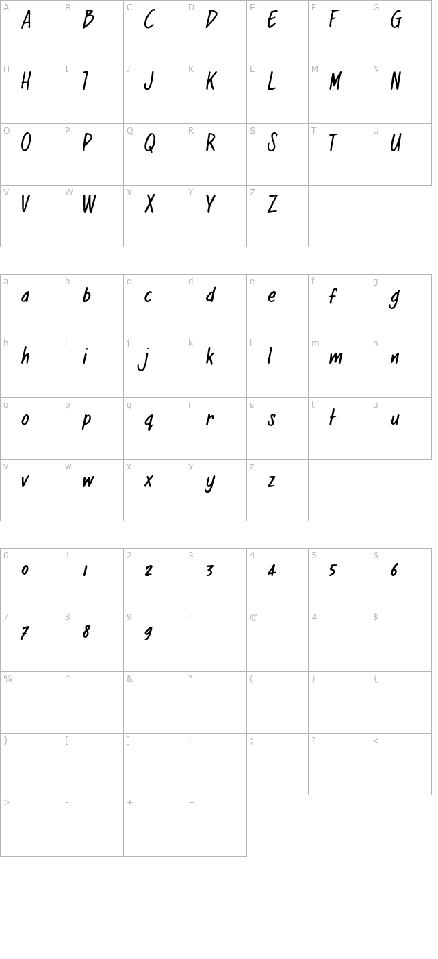 regularJoe OTF character map