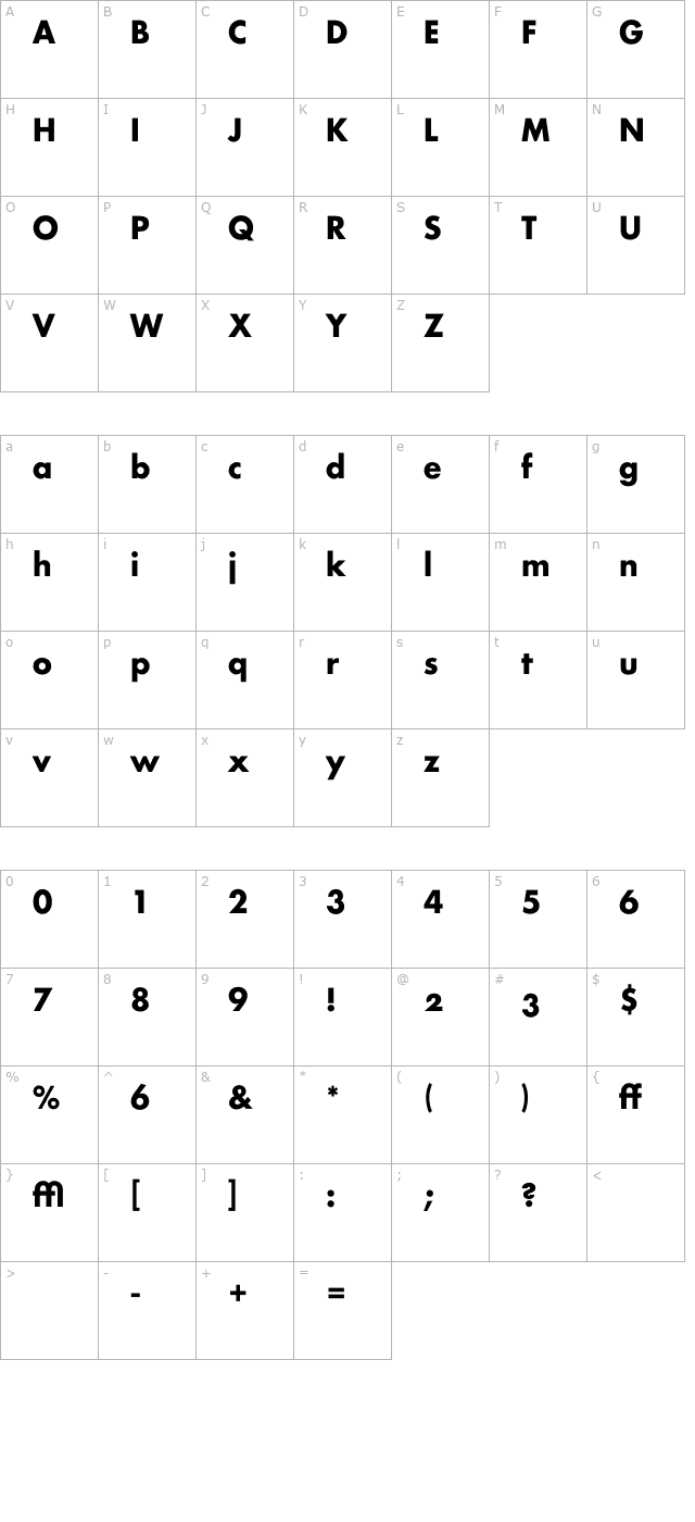 RennerBoldArchiType OTF character map