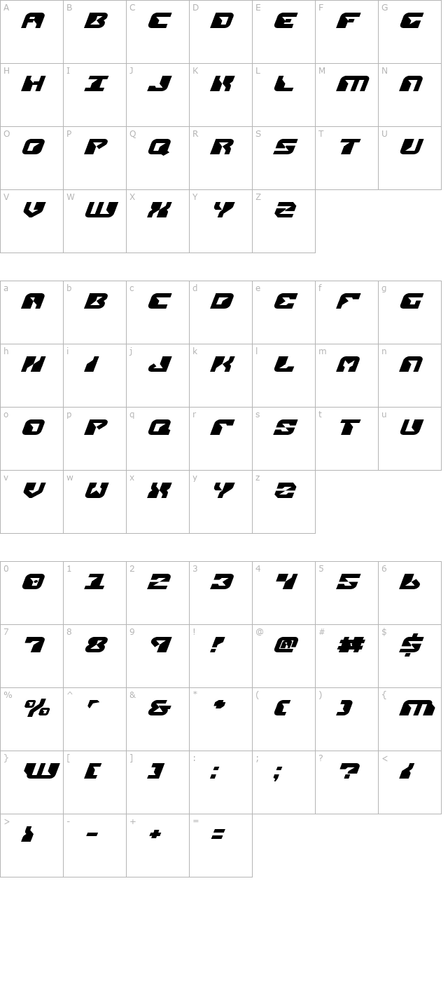 replicant-expanded-italic character map