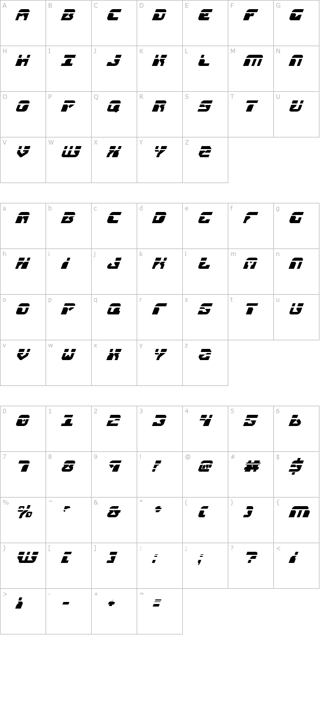 Replicant Laser Italic character map