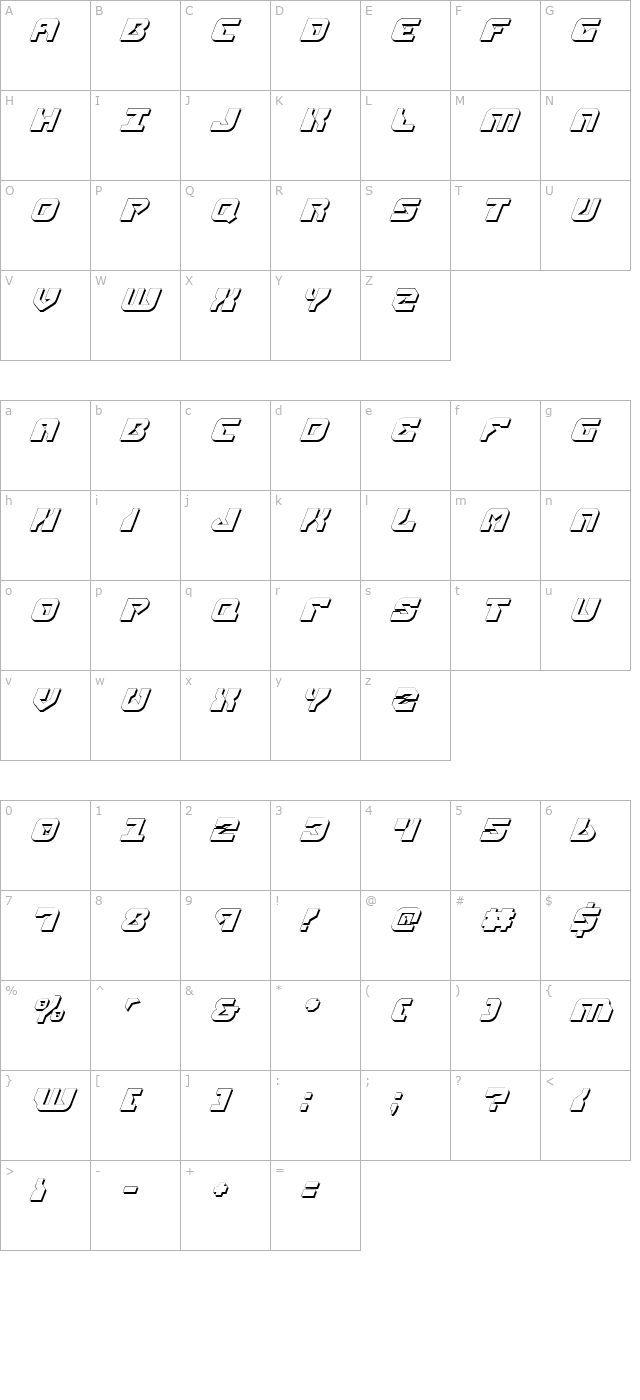 Replicant Shadow Italic character map