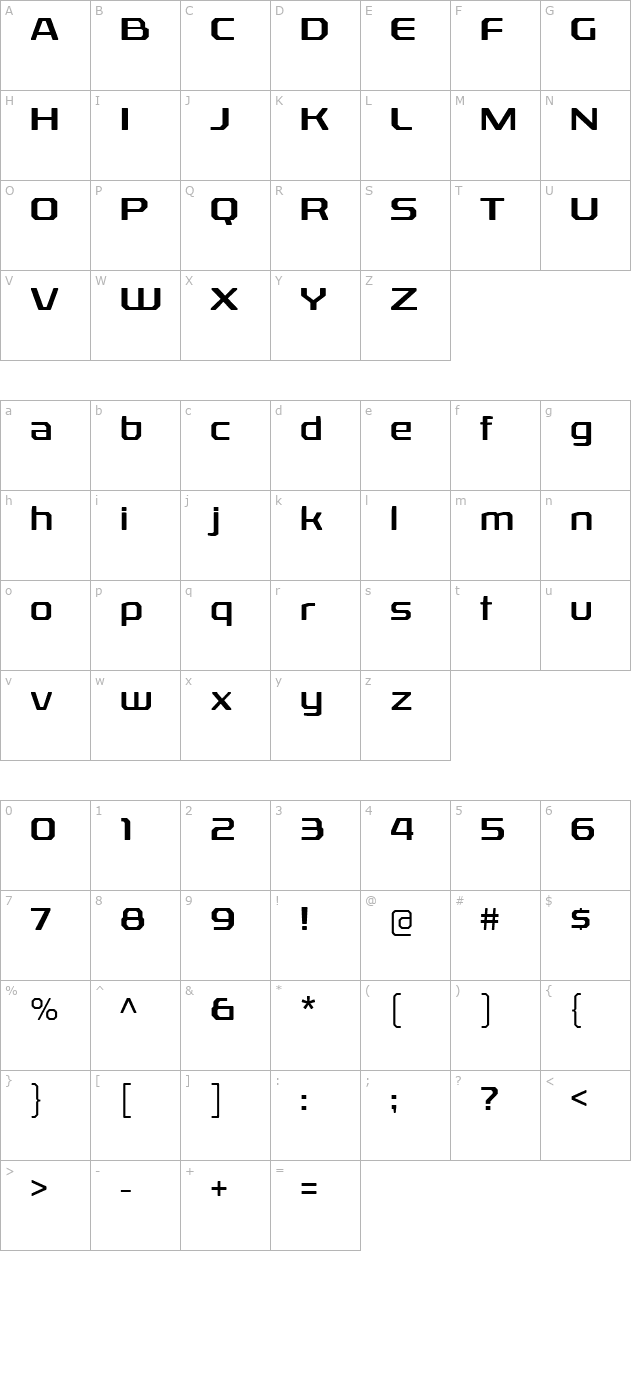 Rexlia character map