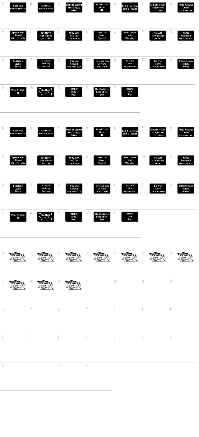 Road to Nowhere JL character map