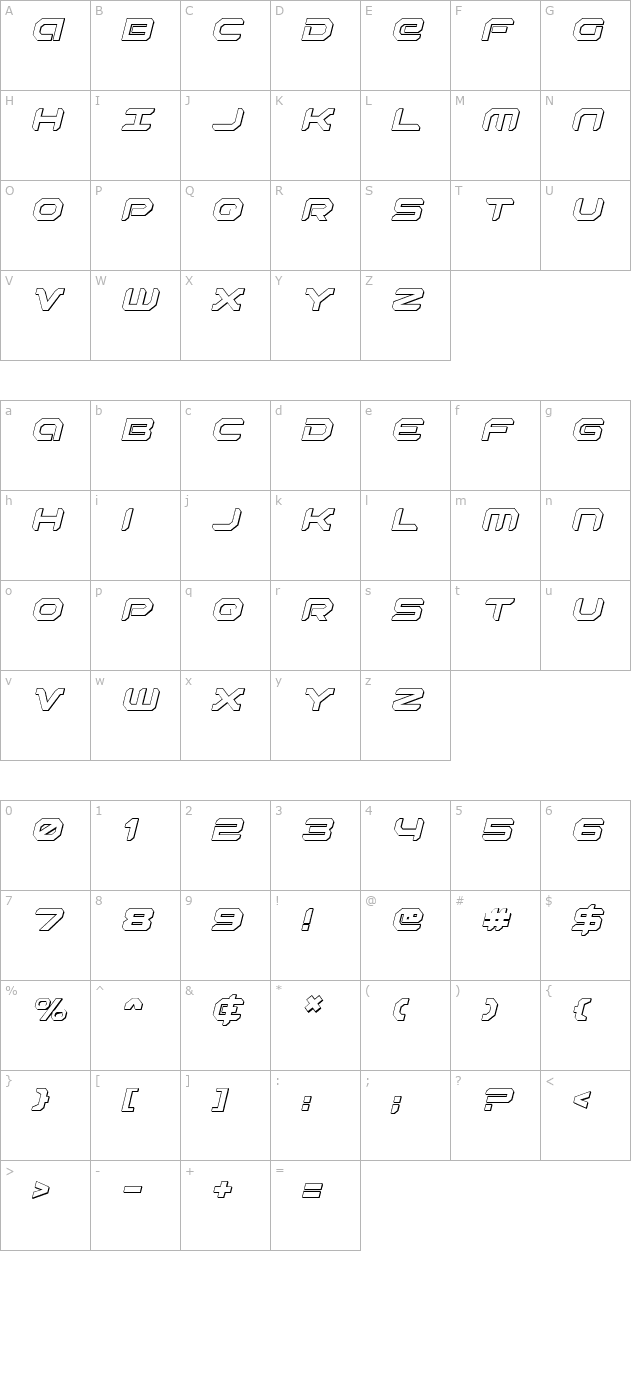 Robotaur 3D Italic character map