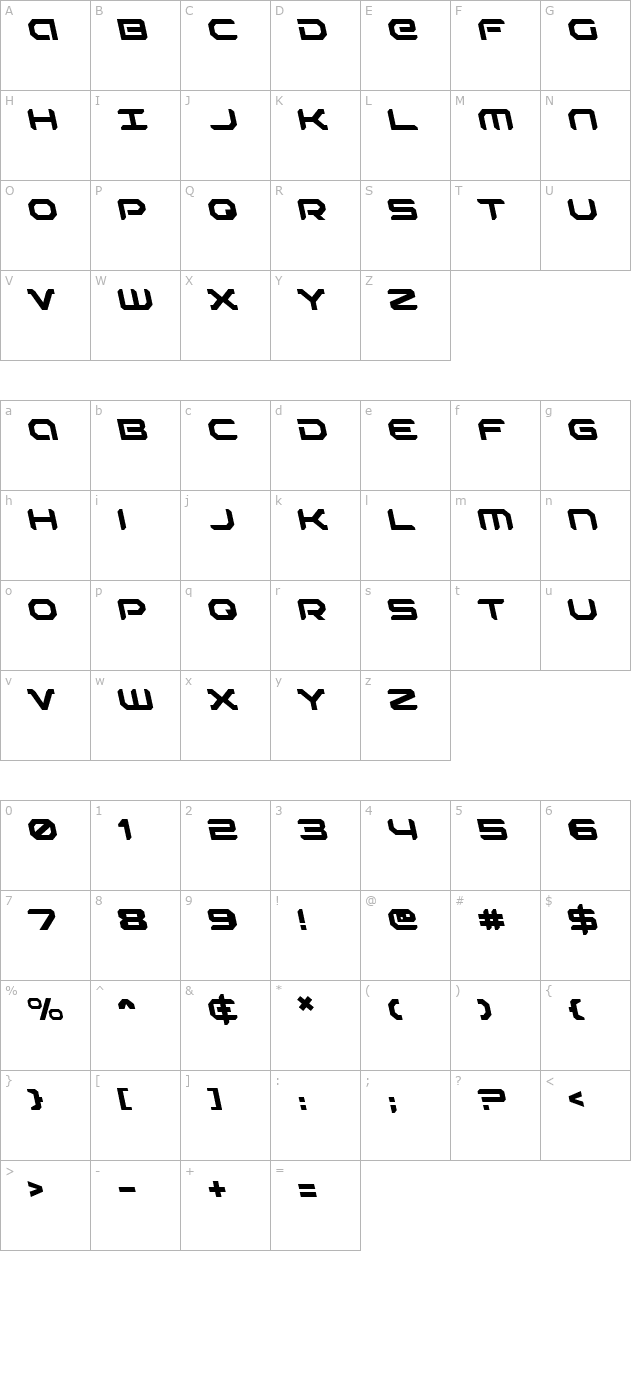 Robotaur Leftalic character map