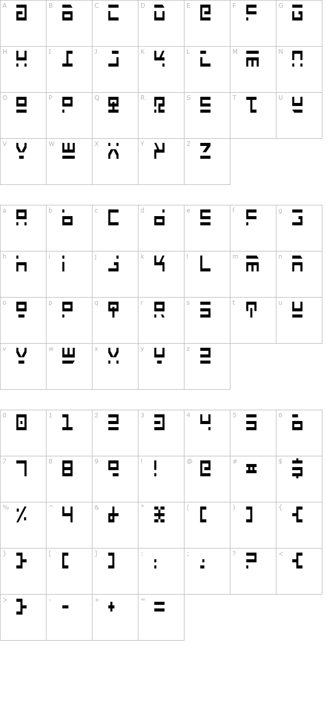 Rocket Type Condensed character map