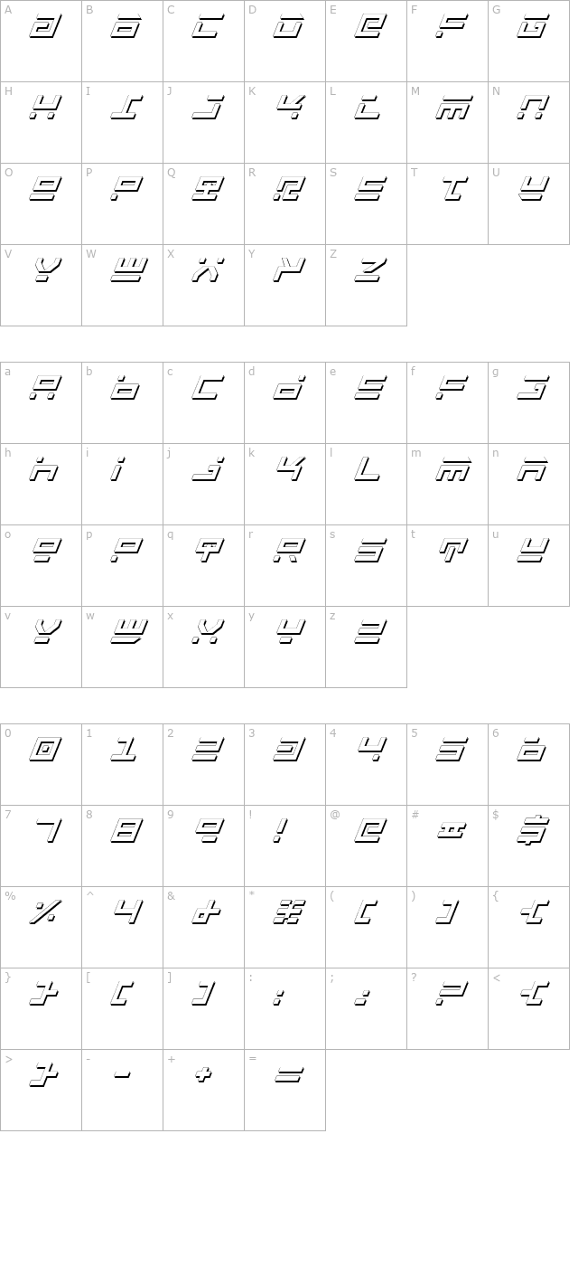 Rocket Type Shadow Italic character map