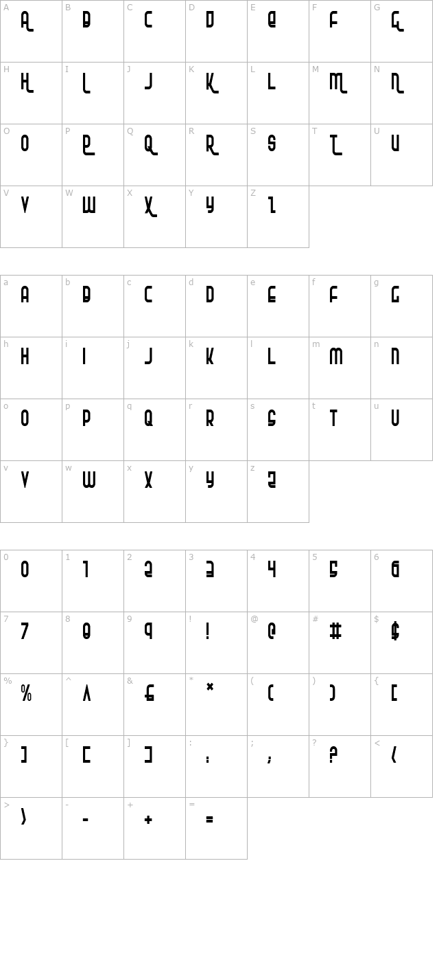 rokikier-condensed character map