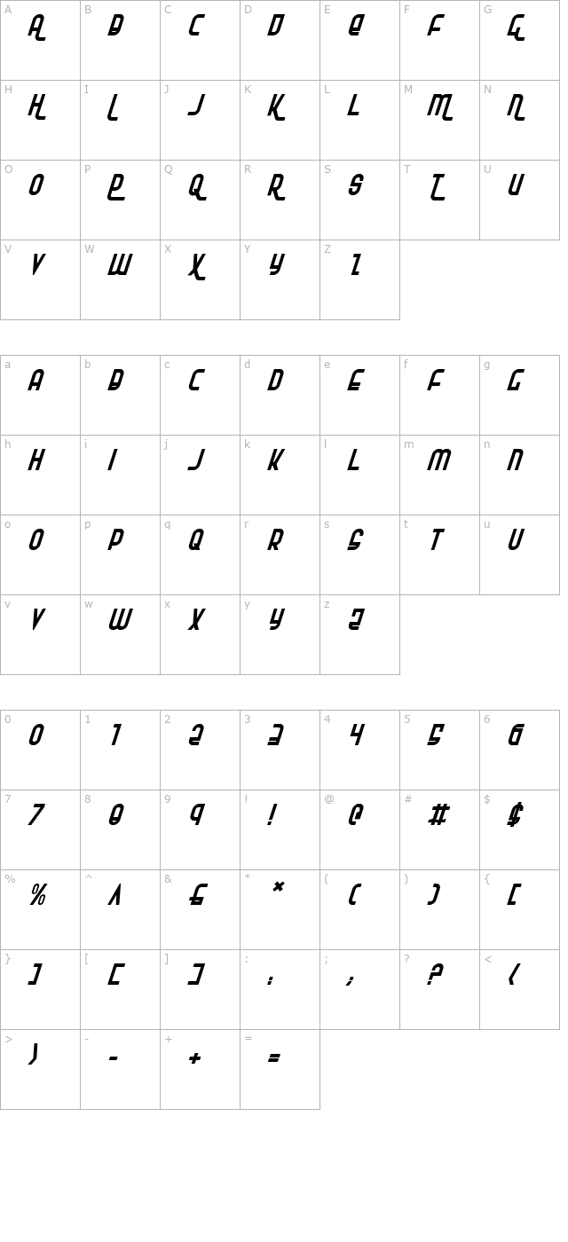 rokikier-italic character map