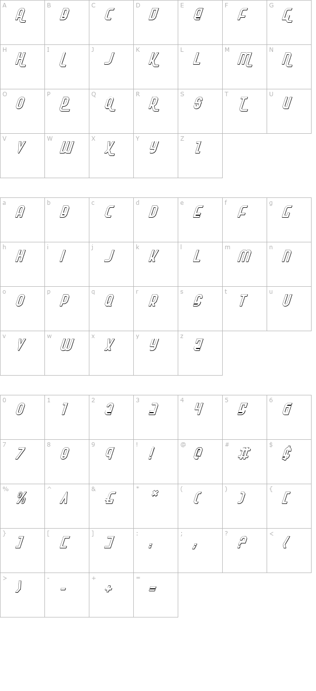 rokikier-shadow-italic character map