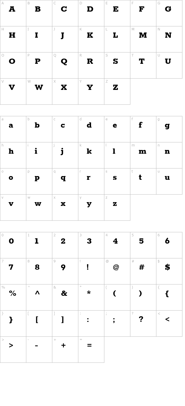 rokkitt-extrabold character map