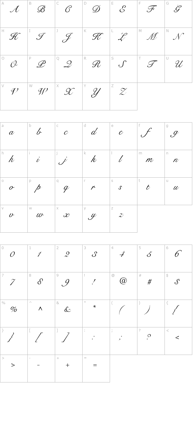 roundhand-regular character map