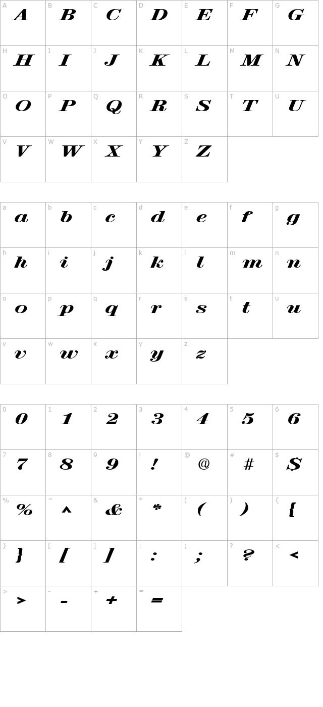 rubyscriptbroadxbold-regular character map