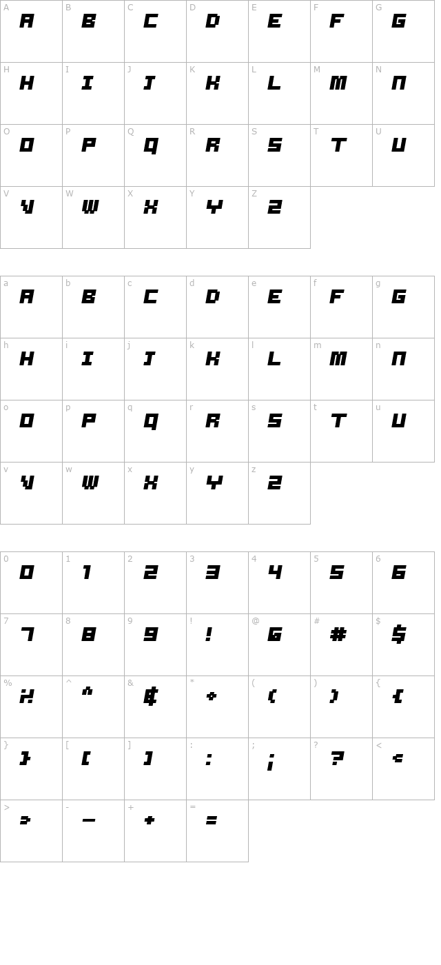 Samson BoldOblique character map