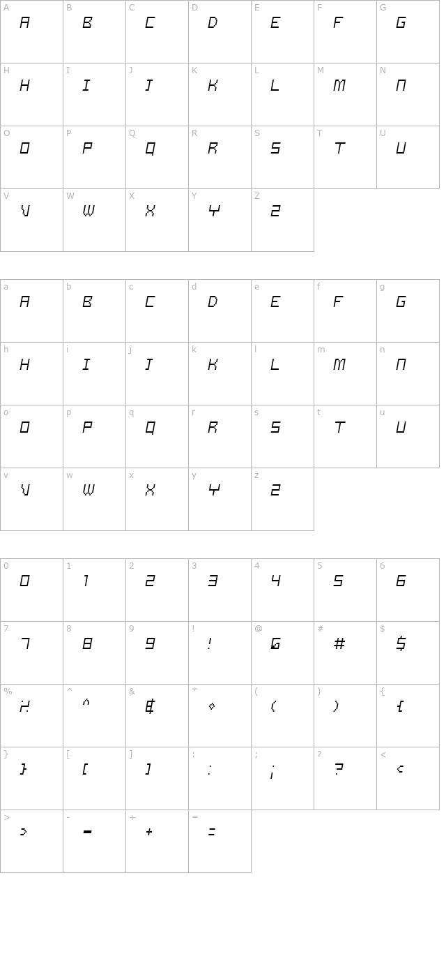 Samson Light Oblique character map