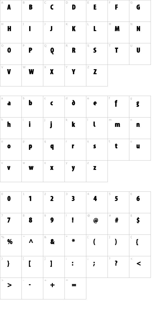 Santana-BlackCondensed character map