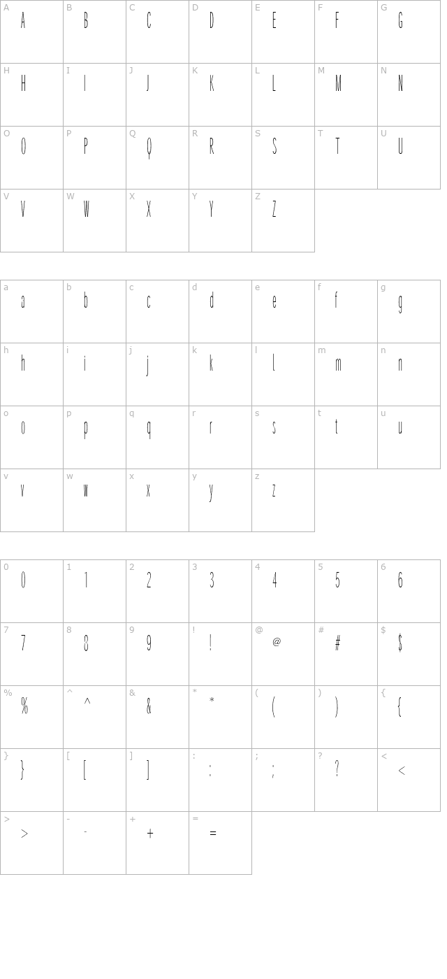 santanaxtracondensed character map