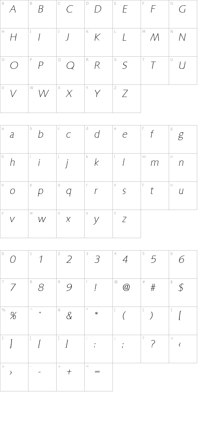 saxony-xlightita character map