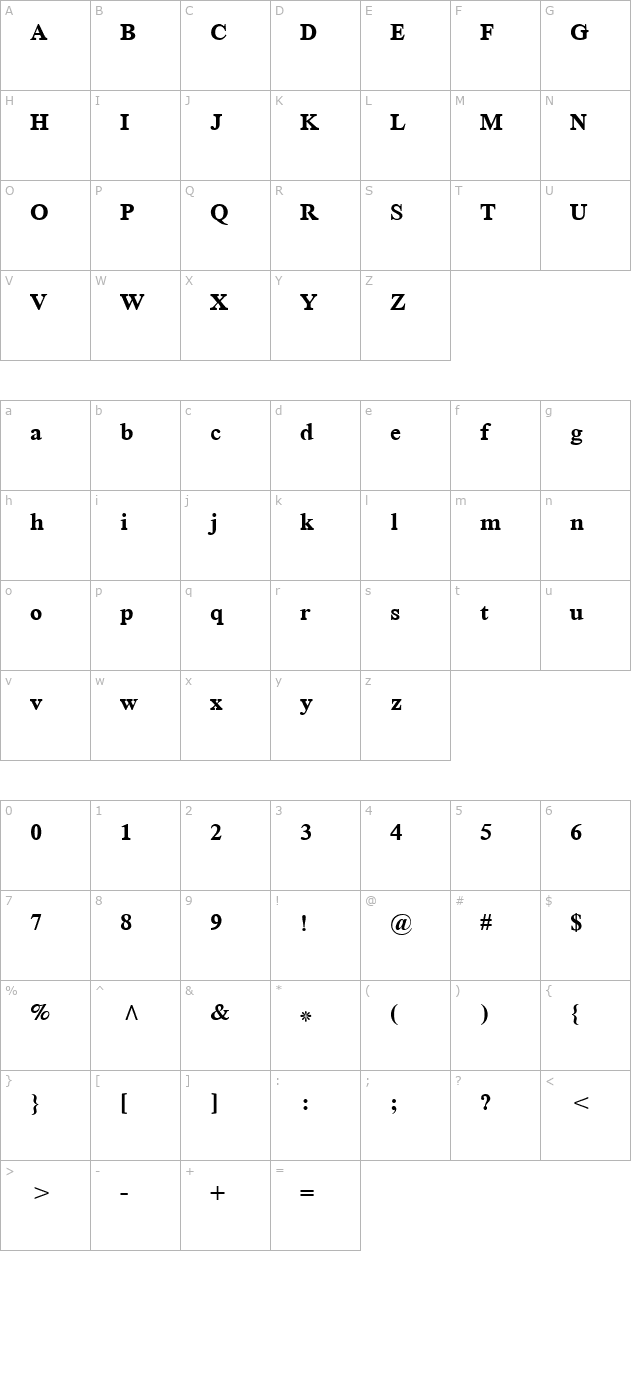 scheherazade-bold character map