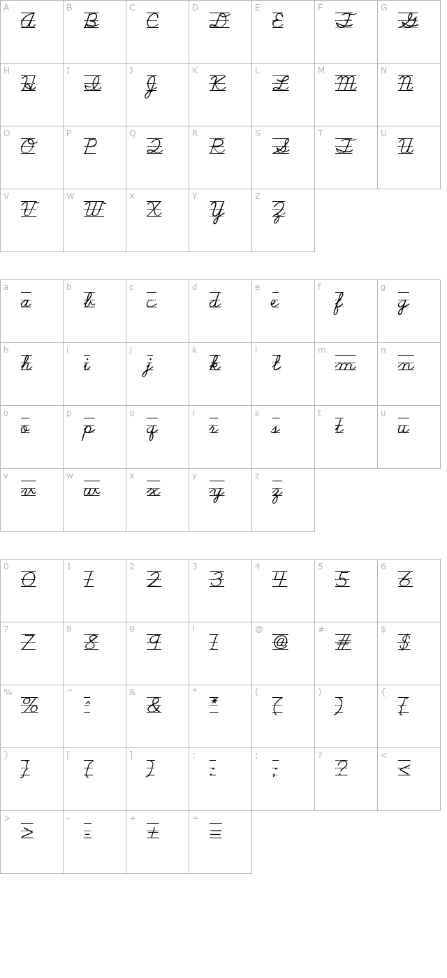 school-script-dashed character map