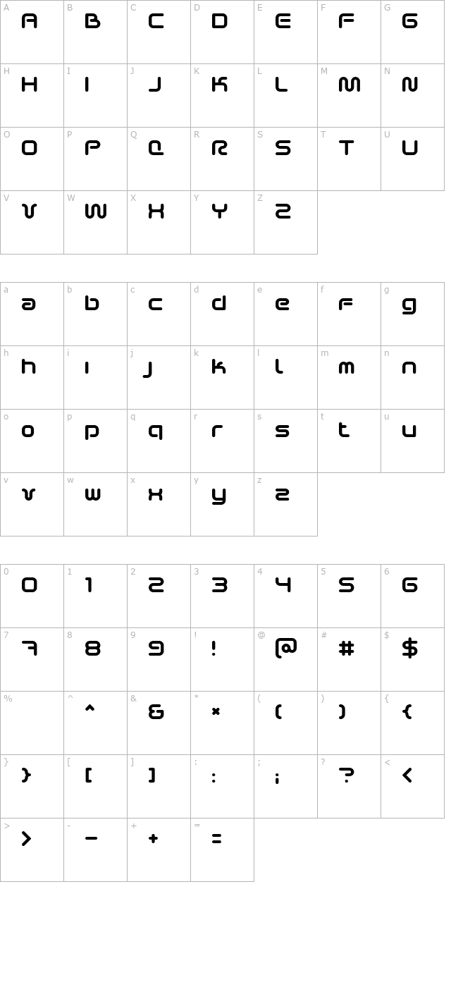 Sci Fied 2002 character map