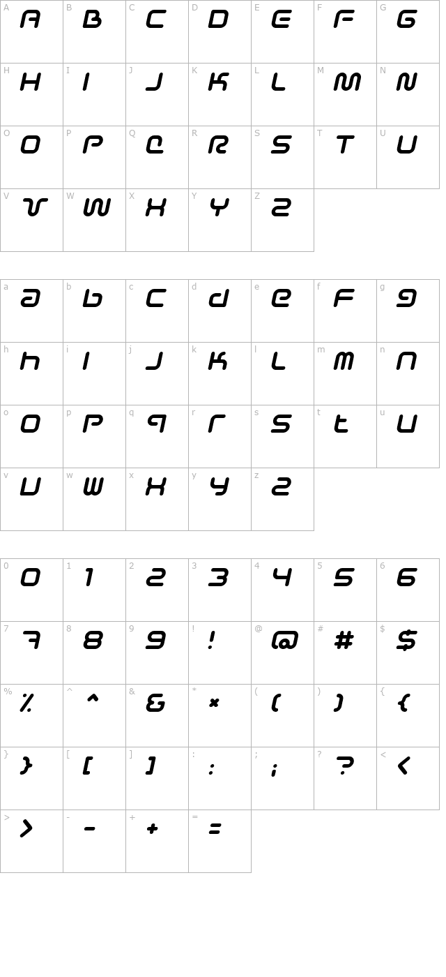 Sci Fied Italic character map