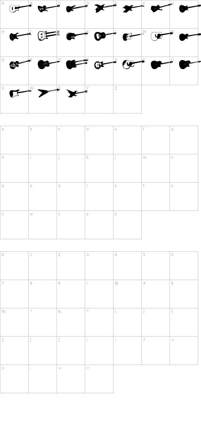 Screaming Guitar character map