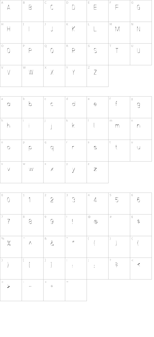 scrfibble-italic character map