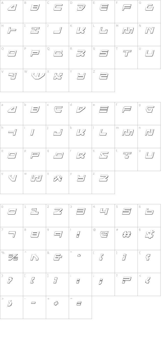 searider-falcon-3d-italic character map