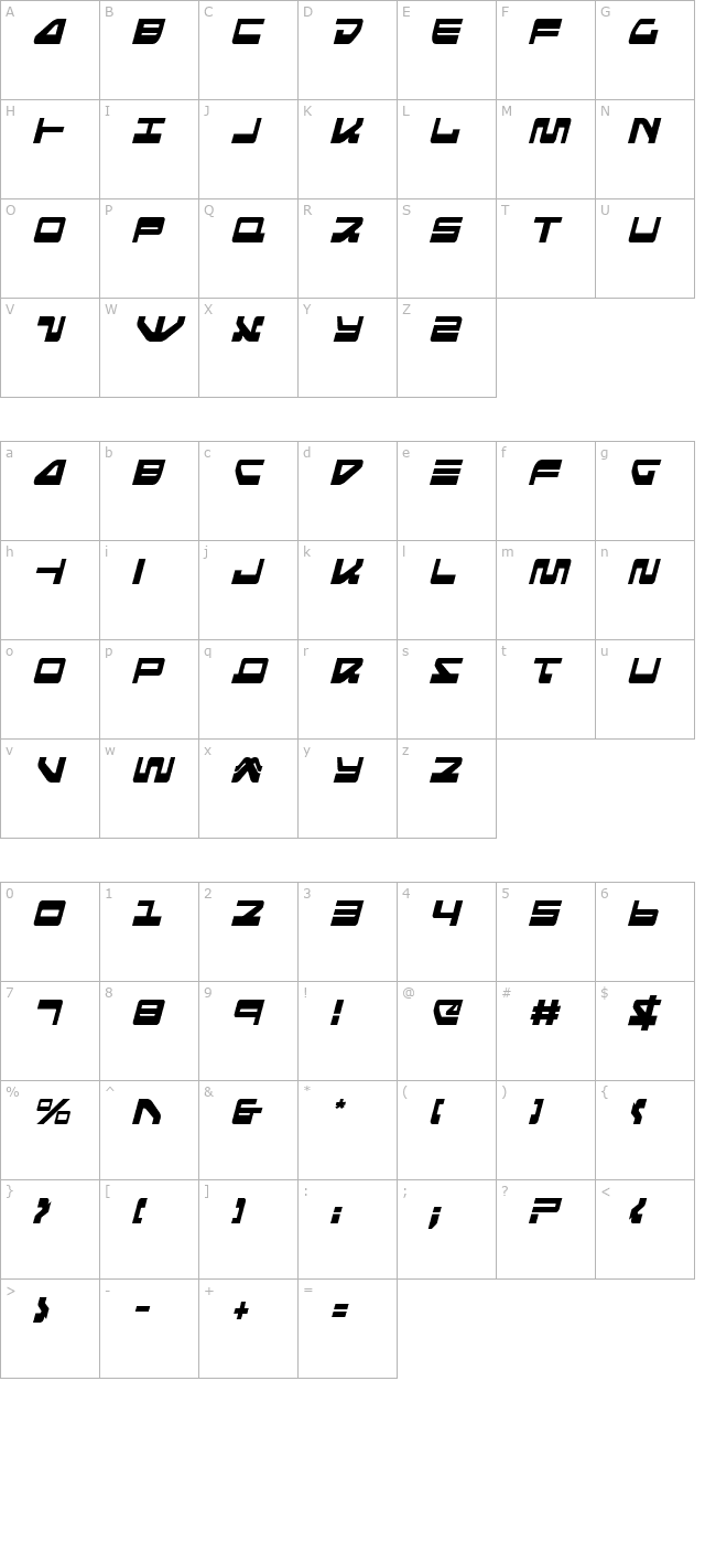 Searider Falcon Condensed Italic character map