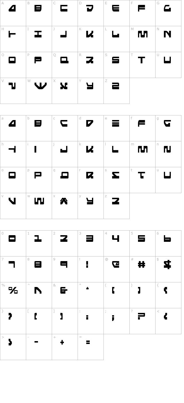 Searider Falcon Condensed character map