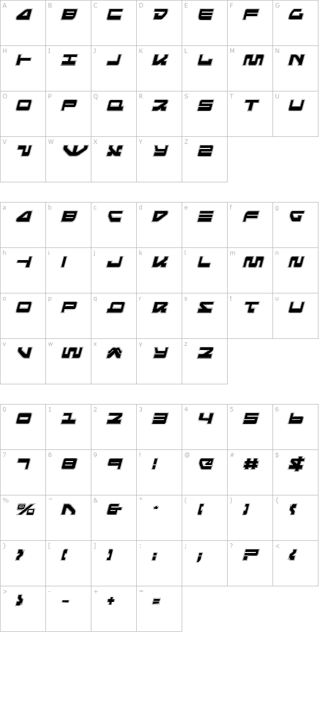 searider-falcon-pro-italic character map