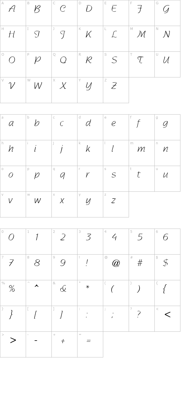 SentimentalScriptLightSSK character map