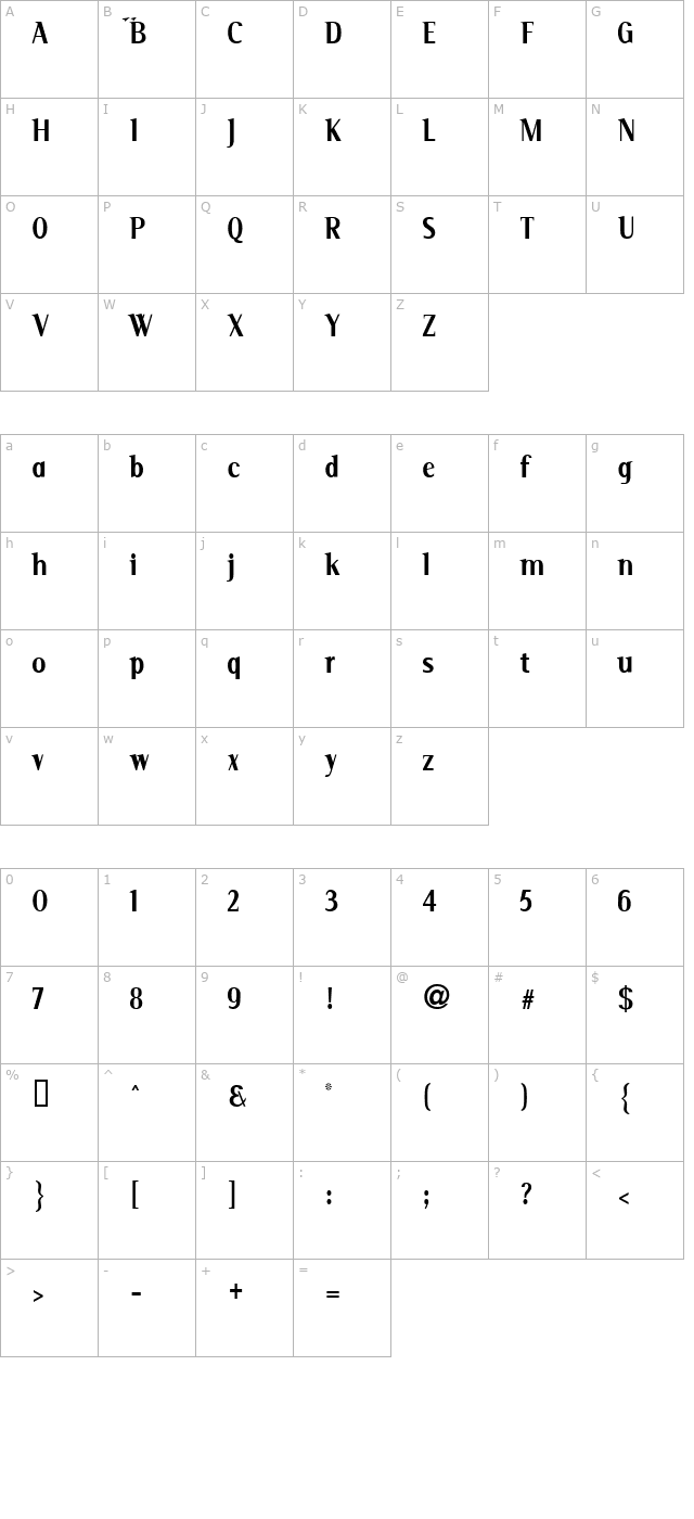 serif-narrow character map