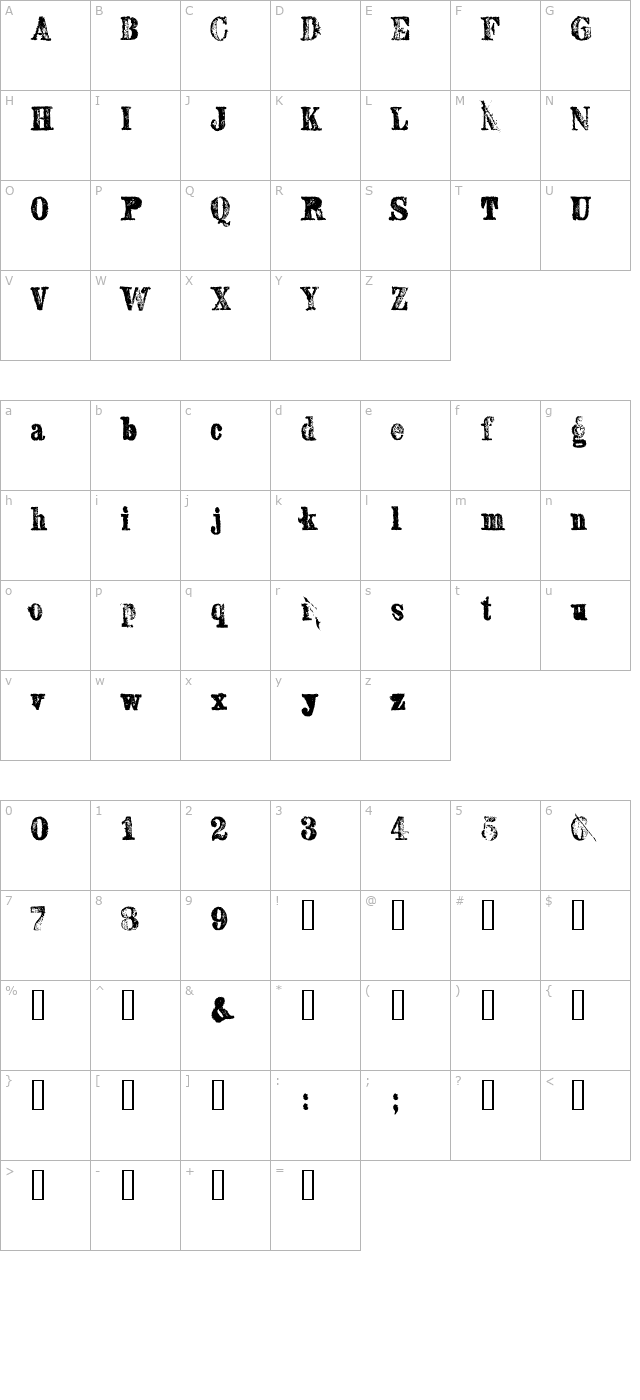 sexton-serif character map