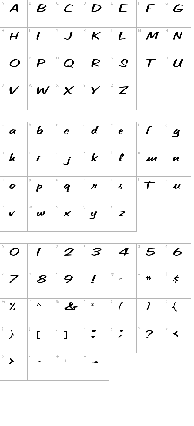 SeyburnScriptSSK Bold character map