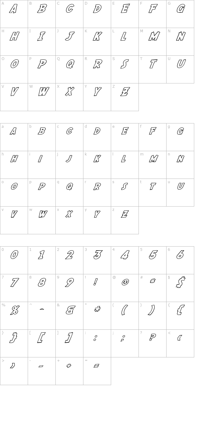 SF Fedora Outline character map