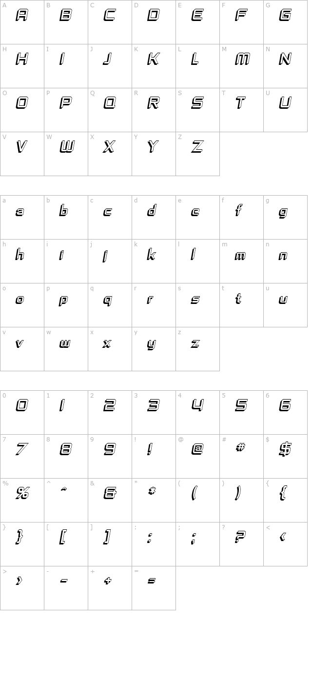 sf-fedora-titles-shadow-italic character map